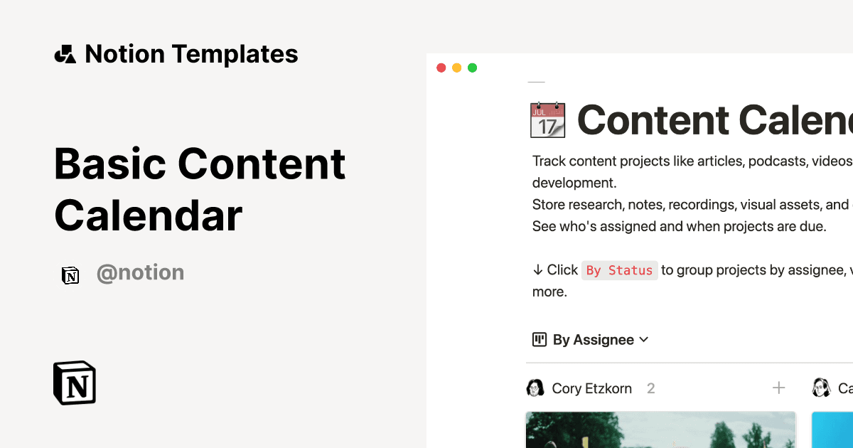 Content Calendar Notion